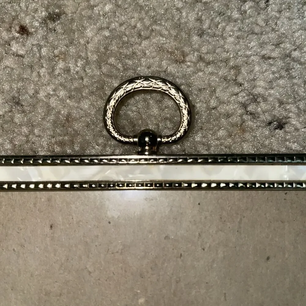 Vintage 5x7 Brass Picture Frame w/ Iridescent Inlay & Ring Hanger